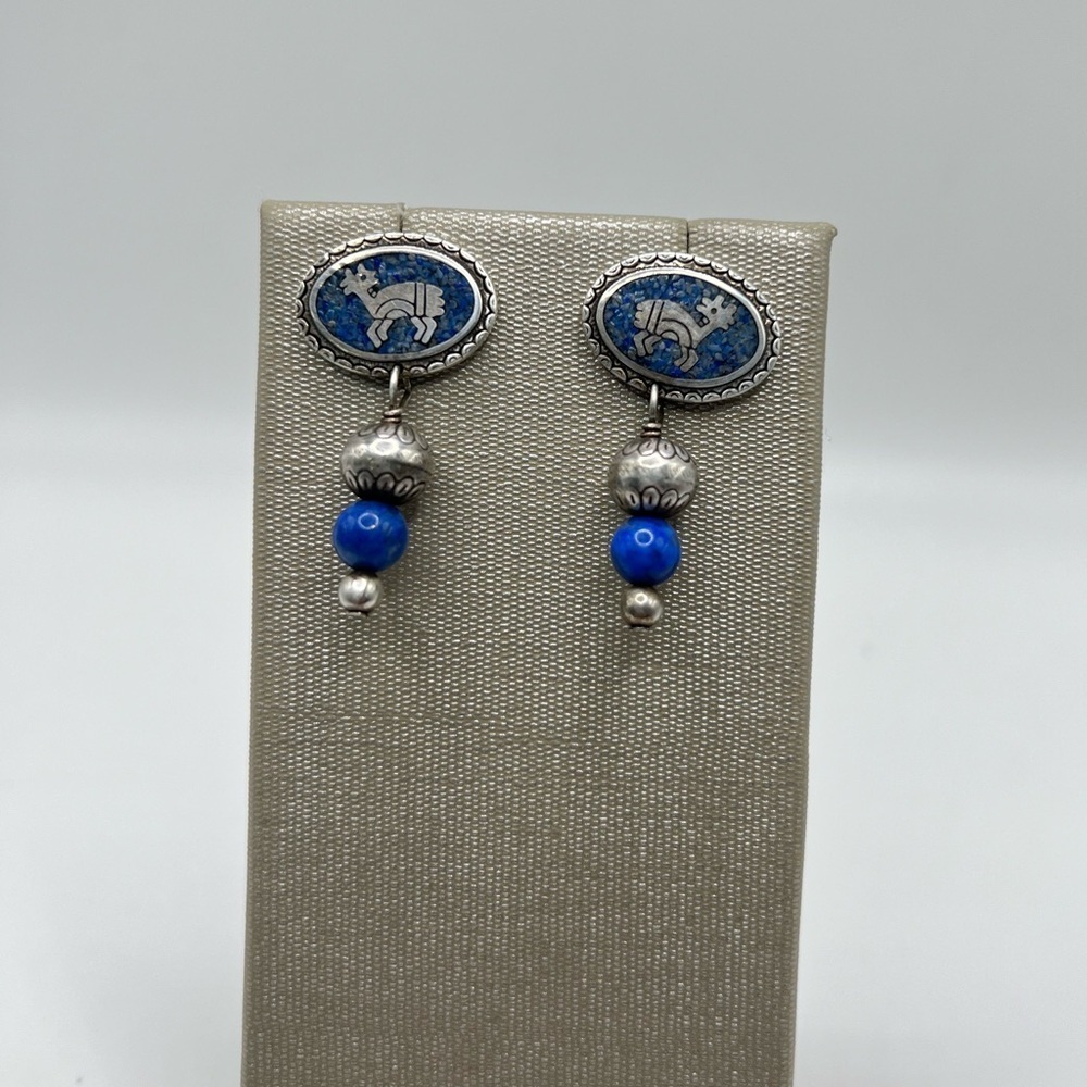 Carolyn Pollack Sterling Silver Lapis Kokopelli Dangle Earrings 925 Southwest